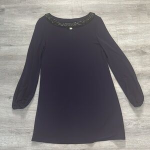 ERIN BY ERIN FETHERSTON Navy Shift beaded neck  mini shift dress Sz 0